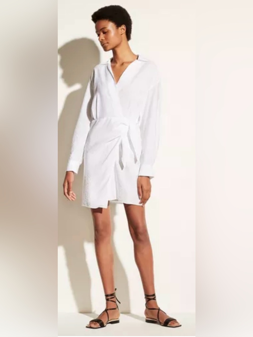 Vince White long sleeve wrap Tie-Waist Shirt Mini Dress